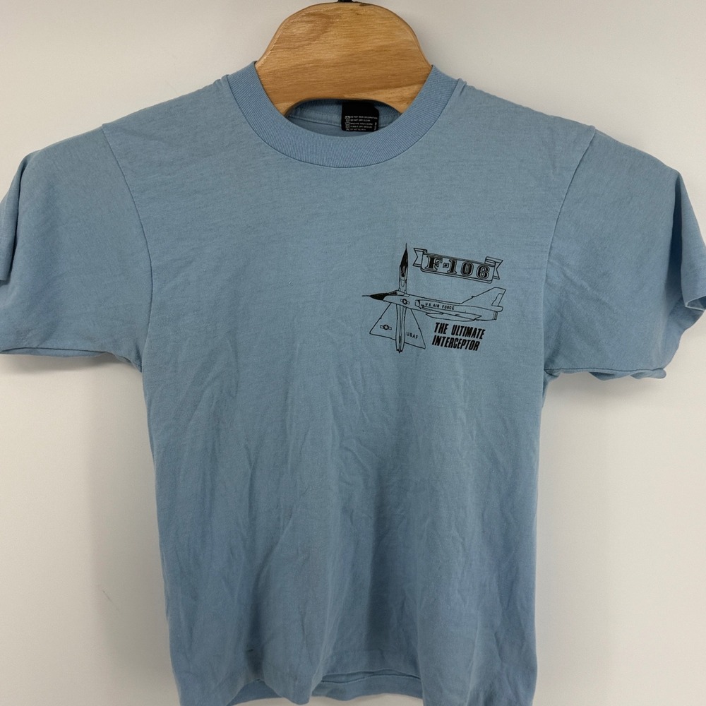 Vintage 80s Screen Stars F-106 Delta Dart USAF Jet T-Shirt Blue Large 1986 USA